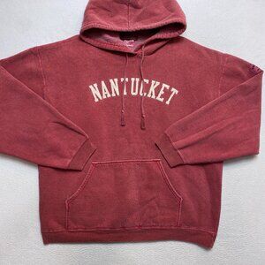Vintage Nantucket Hoodie Mens L Red Embroidered Breezin Up Pullover USA Made